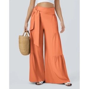 Halara Breezeful High-Waisted Shirred Tie Front Wide Leg Flowy Quick Dry Pants M